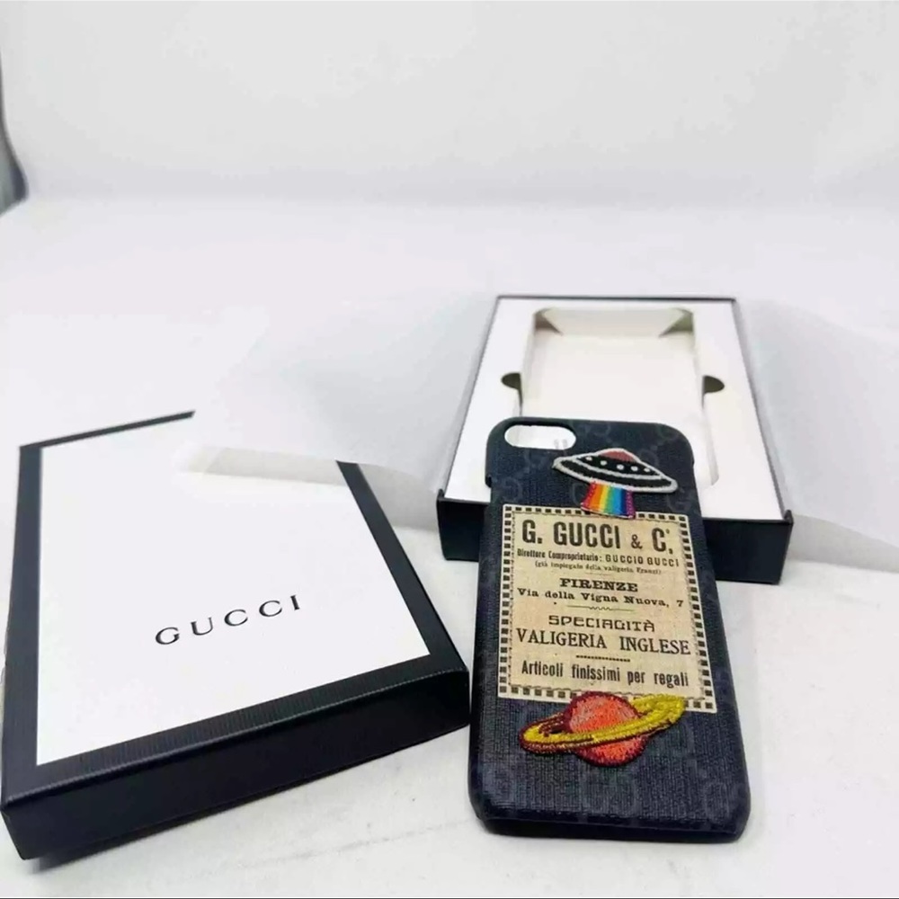 Gucci GG Supreme Logo Black IPhone 7 Space Ship Patch Phone Case - NWT AUTHENTIC